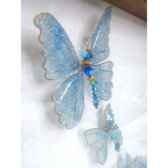 Whimsical Winged Butterfly Framed Art Hand Crafted 10x10 Blue Morpho Family 3D - Picture 4 of 13